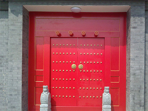 句容中国传统四合院系列朱红色中式木制大门木作